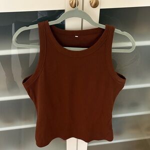 Shelf-bra, ribbed tank top with sewn in pads - brown